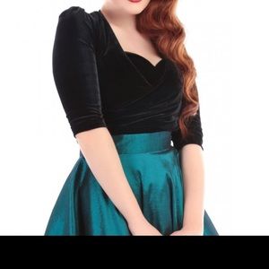 Collectif green velvet wrap top size 8